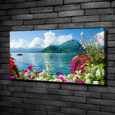 Foto op canvas Bloemen bij het meer