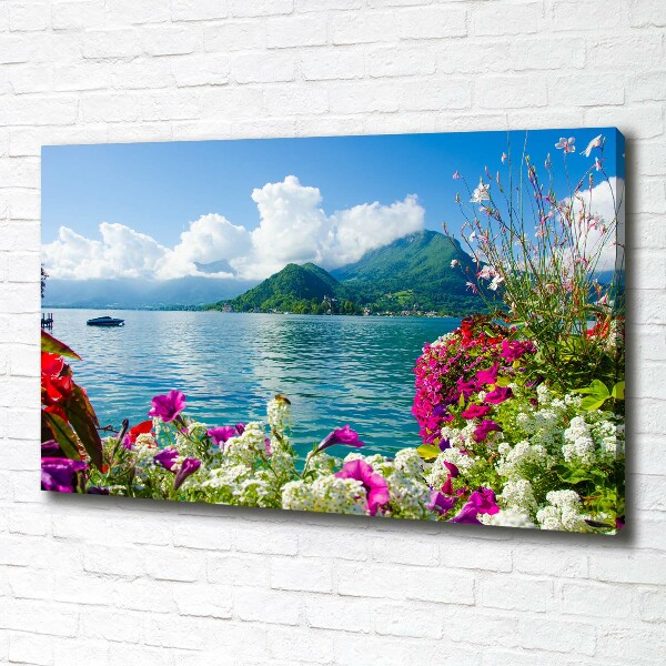 Foto op canvas Bloemen bij het meer