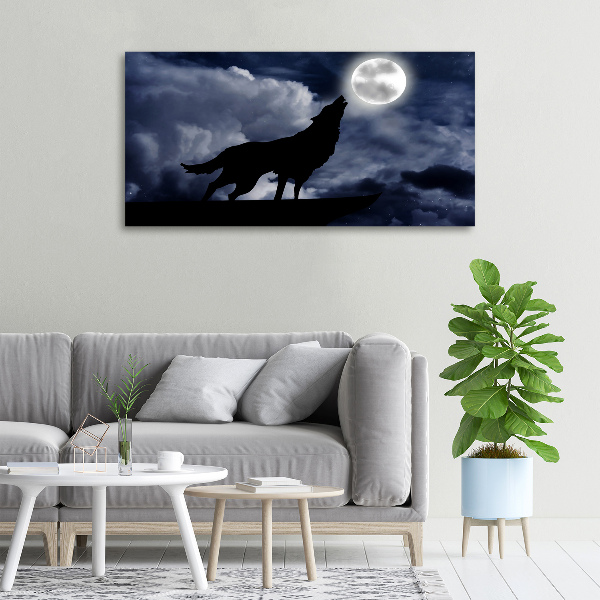Foto canvas De huilende wolf van de volle maan