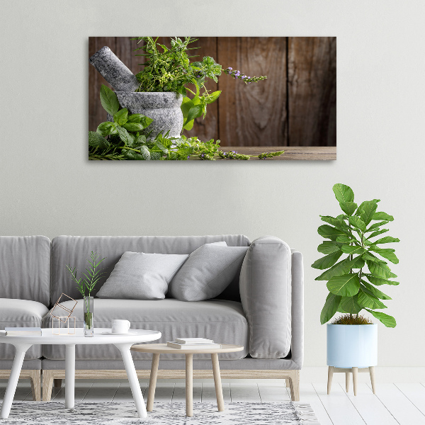 Canvas schilderij Kruiden in een vijzel