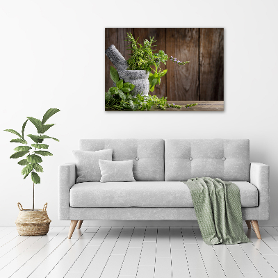 Canvas schilderij Kruiden in een vijzel