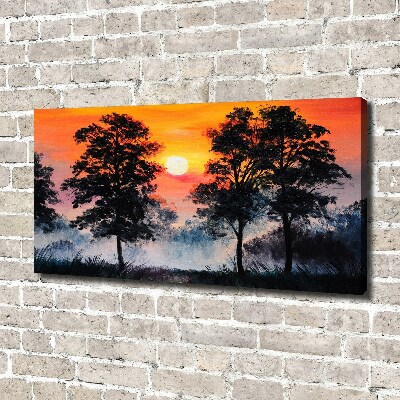 Canvas schilderij Zonsondergangbos