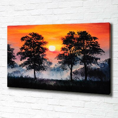 Canvas schilderij Zonsondergangbos