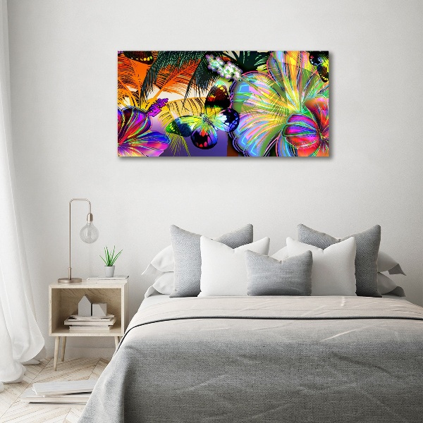 Canvas schilderij Bloemen en een vlinder