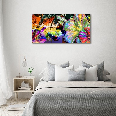 Canvas schilderij Bloemen en een vlinder