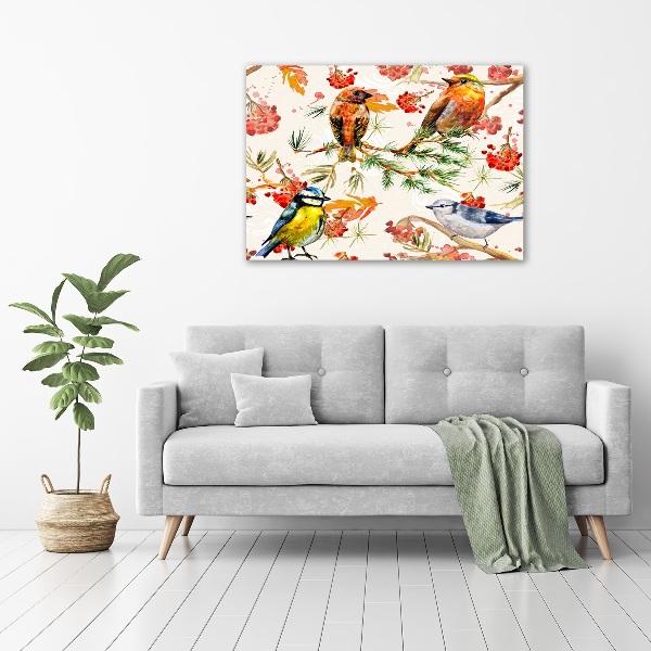 Foto canvas Naaldhoutbomen en vogels