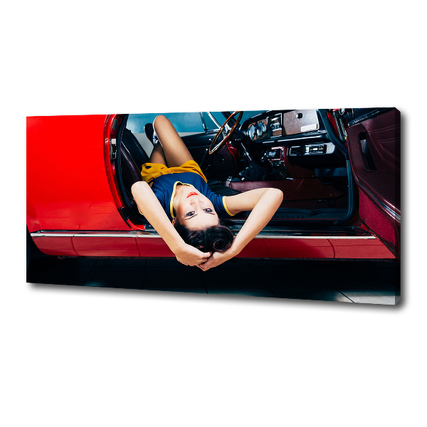 Foto canvas Vrouw in de auto