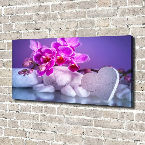 Canvas schilderij Orchidee en hart