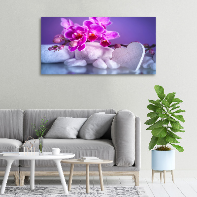 Canvas schilderij Orchidee en hart