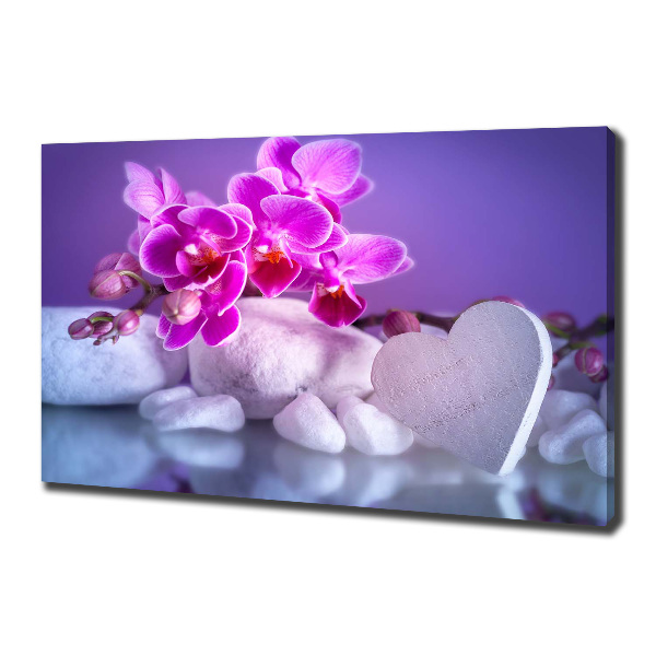 Canvas schilderij Orchidee en hart