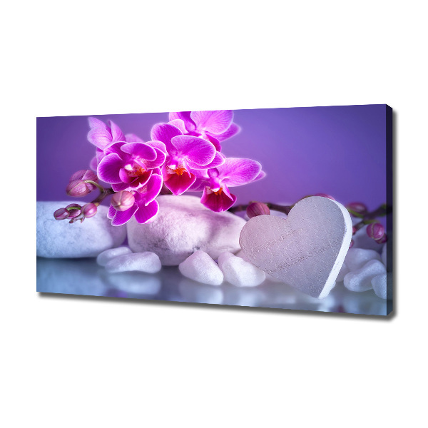 Canvas schilderij Orchidee en hart