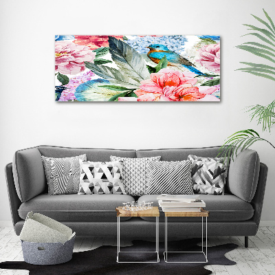 Canvas foto Bloemen en vogels