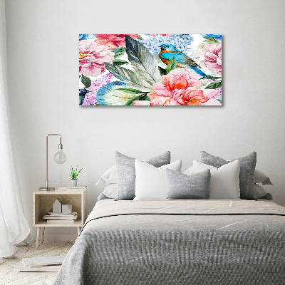 Canvas foto Bloemen en vogels