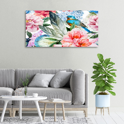 Canvas foto Bloemen en vogels