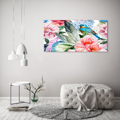 Canvas foto Bloemen en vogels