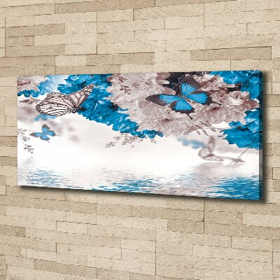 Canvas schilderij Bloemen en vlinders