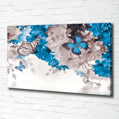 Canvas schilderij Bloemen en vlinders