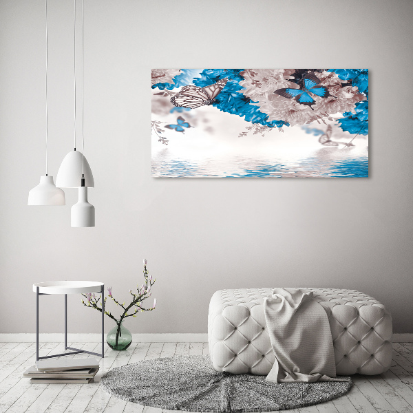 Canvas schilderij Bloemen en vlinders