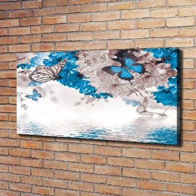 Canvas schilderij Bloemen en vlinders