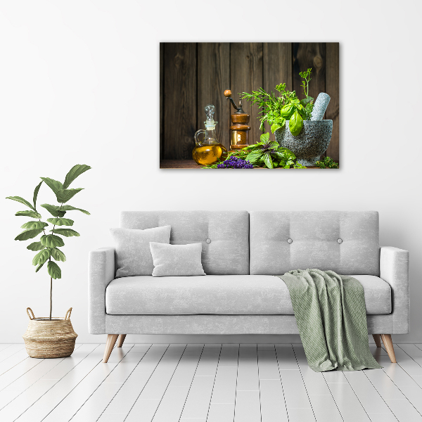 Schilderij op canvas Kruiden in een vijzel