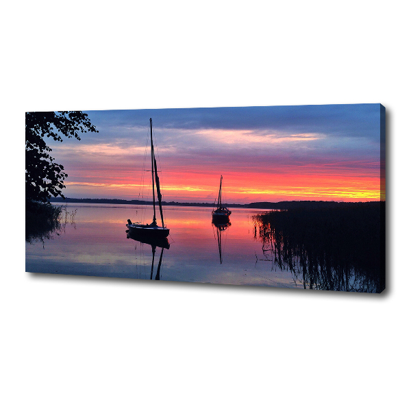 Foto canvas Zeilboten bij zonsondergang