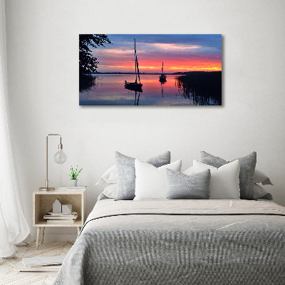 Foto canvas Zeilboten bij zonsondergang