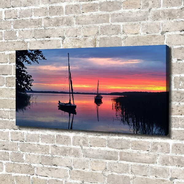 Foto canvas Zeilboten bij zonsondergang