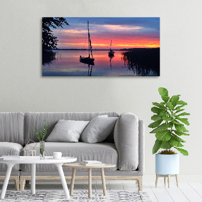 Foto canvas Zeilboten bij zonsondergang
