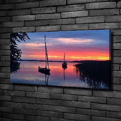 Foto canvas Zeilboten bij zonsondergang