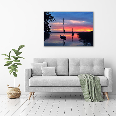 Foto canvas Zeilboten bij zonsondergang