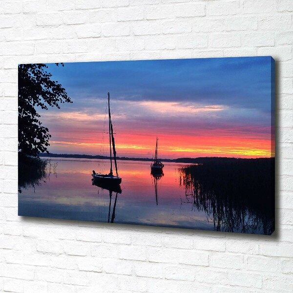 Foto canvas Zeilboten bij zonsondergang