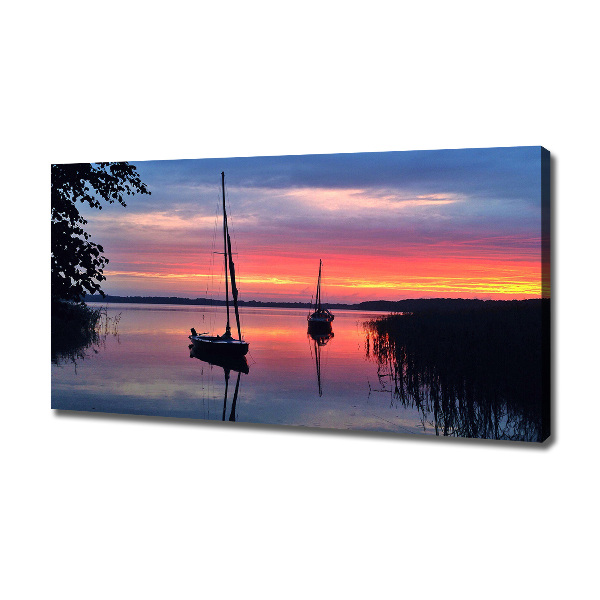 Foto canvas Zeilboten bij zonsondergang