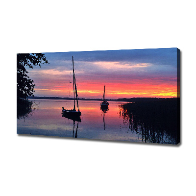 Foto canvas Zeilboten bij zonsondergang