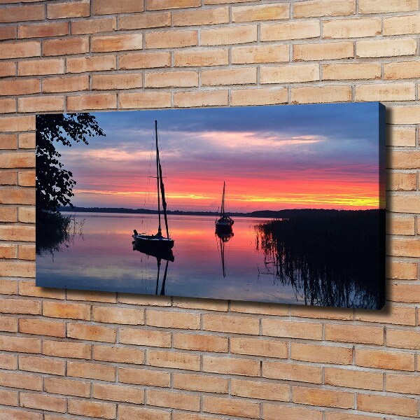 Foto canvas Zeilboten bij zonsondergang