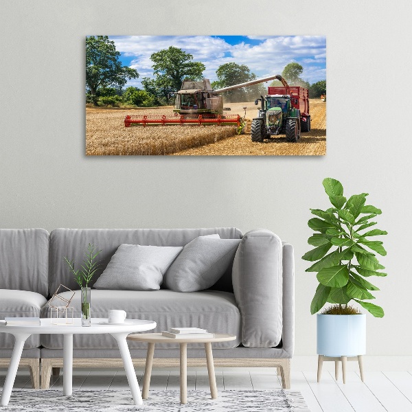 Canvas foto Maaidorser en tractor