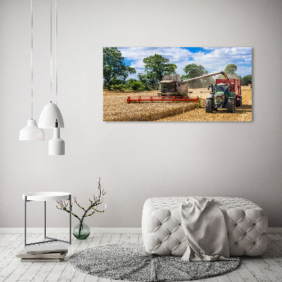 Canvas foto Maaidorser en tractor