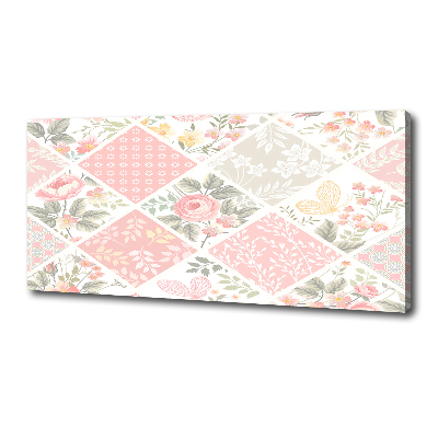 Canvas foto Patroon van rozen en vlinders