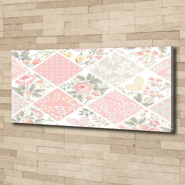 Canvas foto Patroon van rozen en vlinders