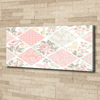 Canvas foto Patroon van rozen en vlinders