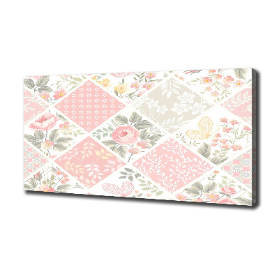 Canvas foto Patroon van rozen en vlinders