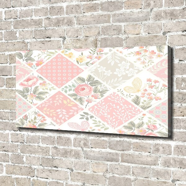 Canvas foto Patroon van rozen en vlinders