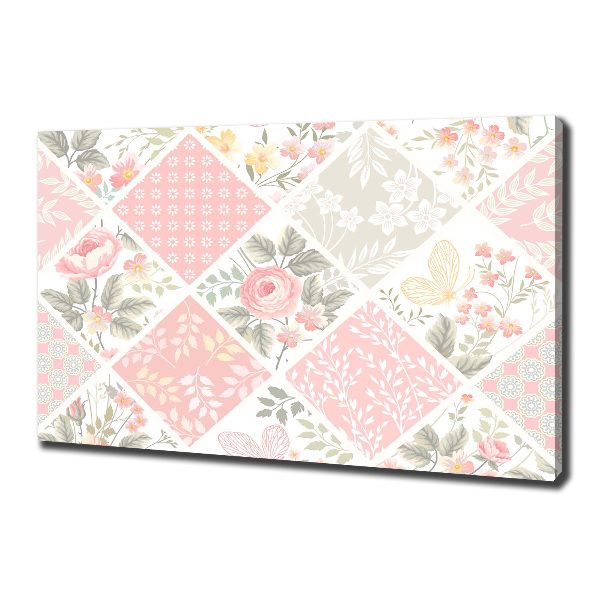 Canvas foto Patroon van rozen en vlinders