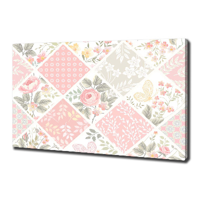 Canvas foto Patroon van rozen en vlinders