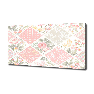 Canvas foto Patroon van rozen en vlinders