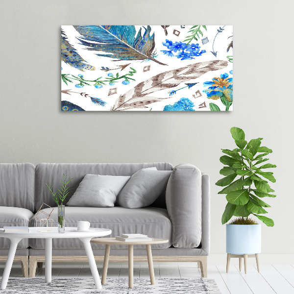Canvas schilderij Veren en bloemen