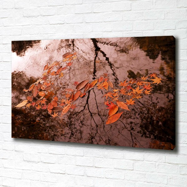Canvas foto Bladeren op het water