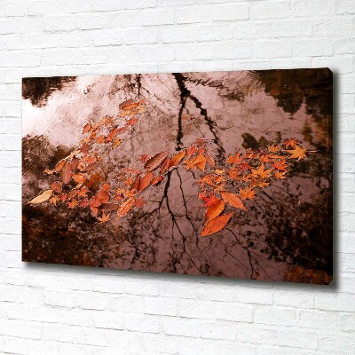 Canvas foto Bladeren op het water