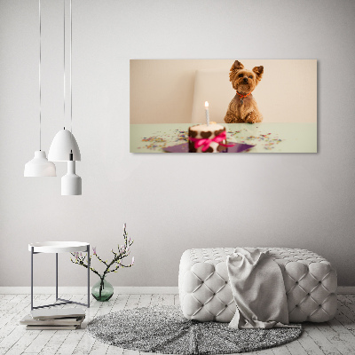 Canvas foto Hond met taart