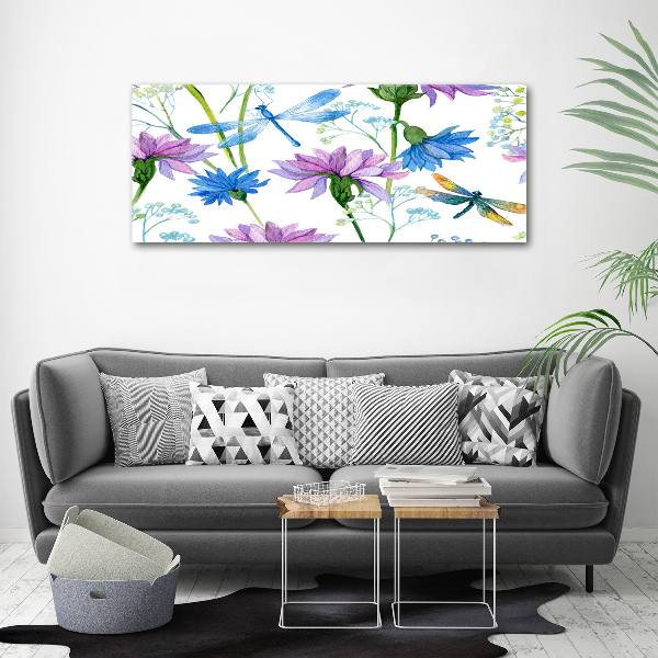 Schilderij op canvas Bloemen en libellen