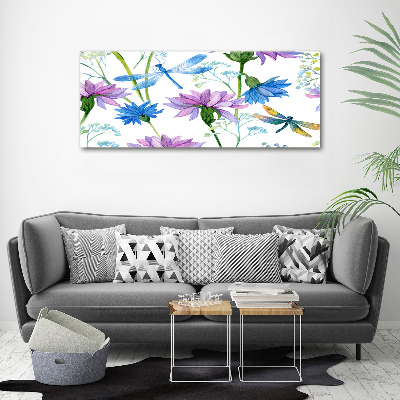 Schilderij op canvas Bloemen en libellen